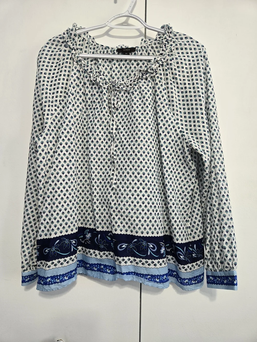 J.Crew Re-Imagined XL Floral Border Print Peasant Blouse 100% Cotton Boho
